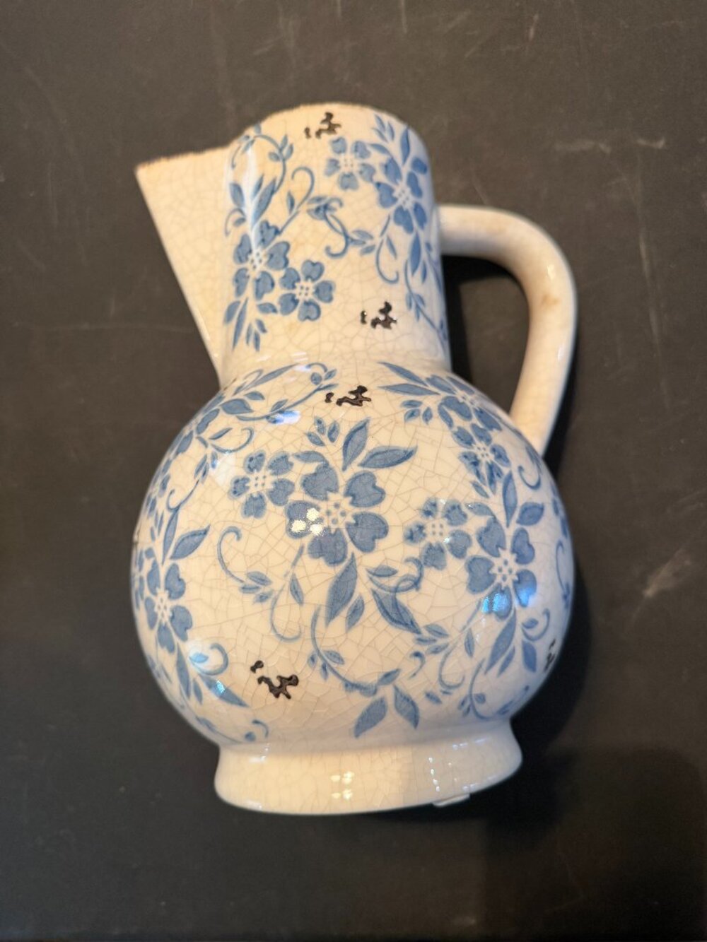 Blue White Crackle Glaze Floral Ceramic Vases 10.2” Chinoiserie Decor